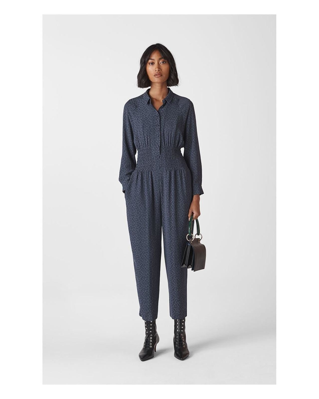 WHISTLES Ladies Claris Grey Collared Animal Print Jumpsuit UK6 BNWT RRP229