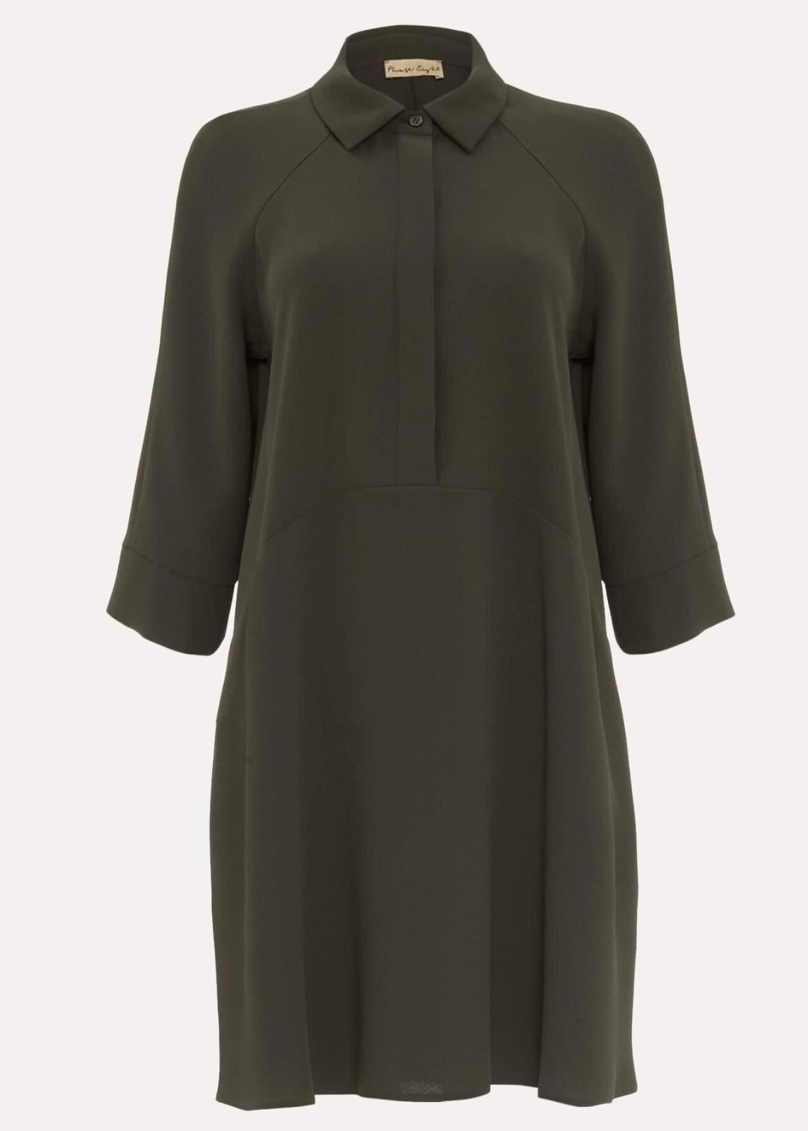 PHASE EIGHT Ladies Khaki Green Collared 3/4 Sleeve Bella Swing Dress UK14 BNWT