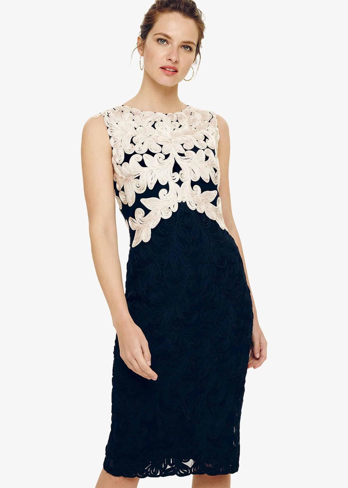Phase Eight Countess Tapework Lace Sheath Dress Navy/Ivory Size UK8 RRP199