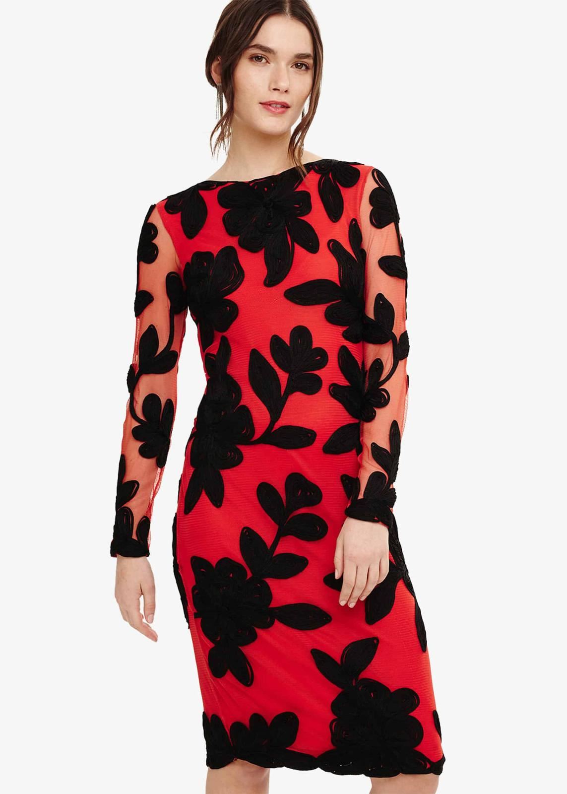 Phase Eight Daisy Tapework Lace Pencil Dress Paprika/Black Size UK12 RRP199