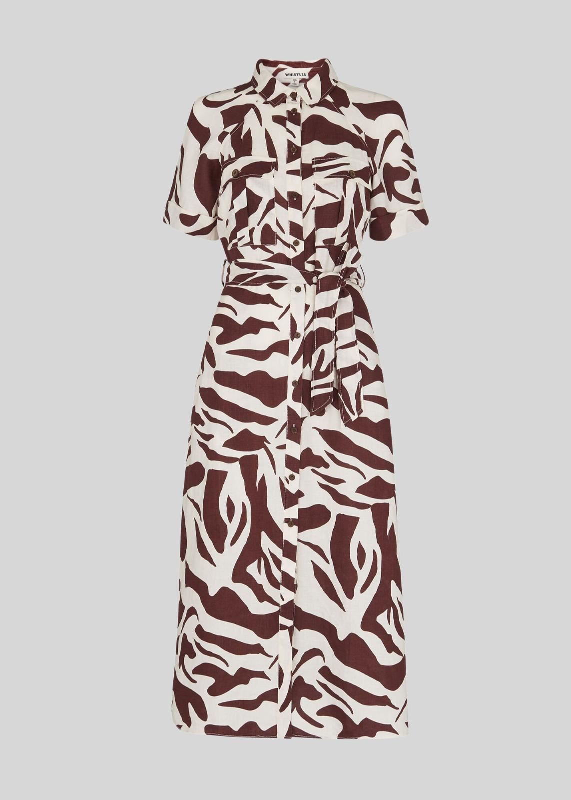 WHISTLES Graphic Zebra Shirt Dress Short Sleeve Brown/Multi UK6 BNWT RRP159