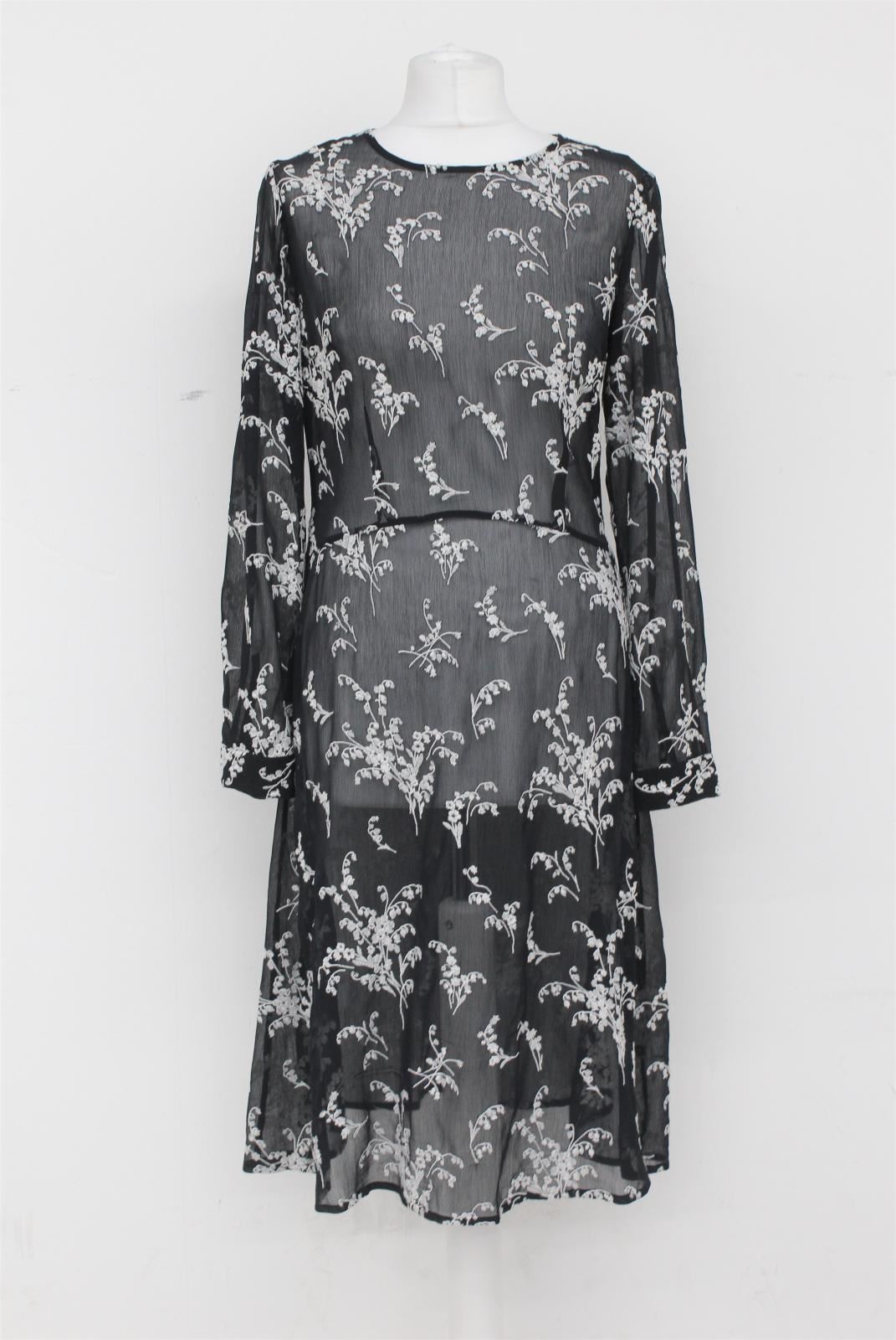 HOBBS Ladies Black/Ivory Semi-Sheer Lily Valley Embroidered Shift Dress UK10 NEW