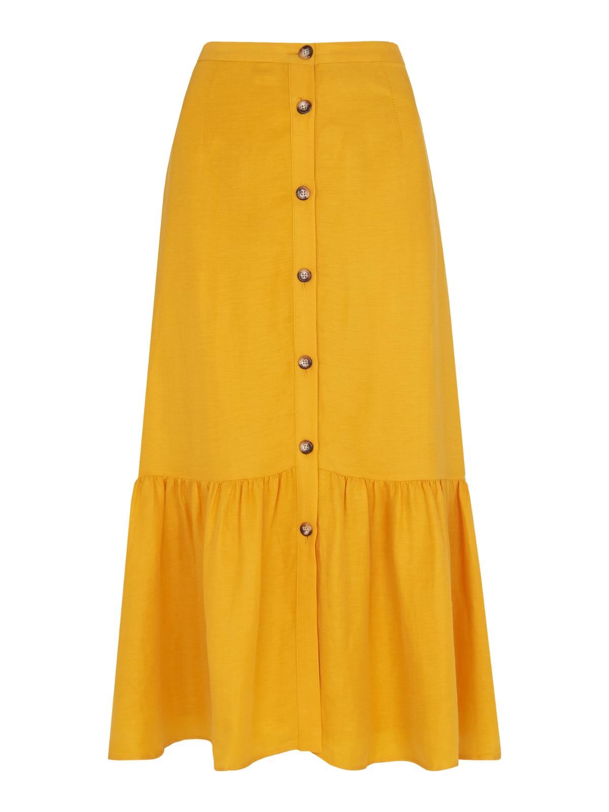 WHISTLES Ladies Yellow Midi Length Linen Button Through Skirt RRP129 UK4 NEW