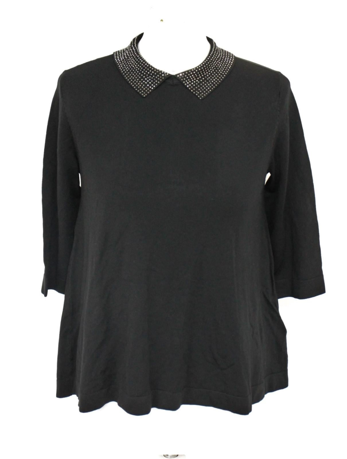 PHASE EIGHT Ladies Black 3/4 Sleeve Sequin Collar Eliora Knit Top UK8 RRP85 NEW