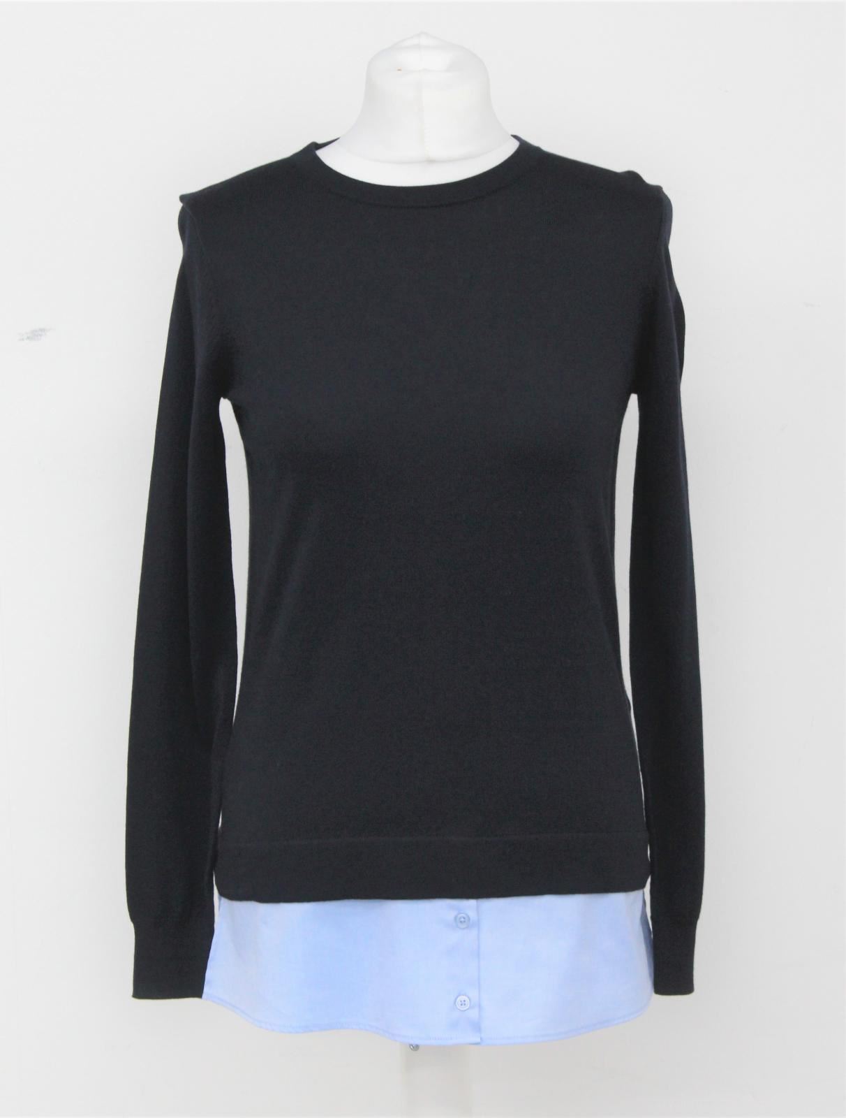 HOBBS Ladies Navy Chambray Cotton Blend Long Sleeve Marie Jumper XS NEW