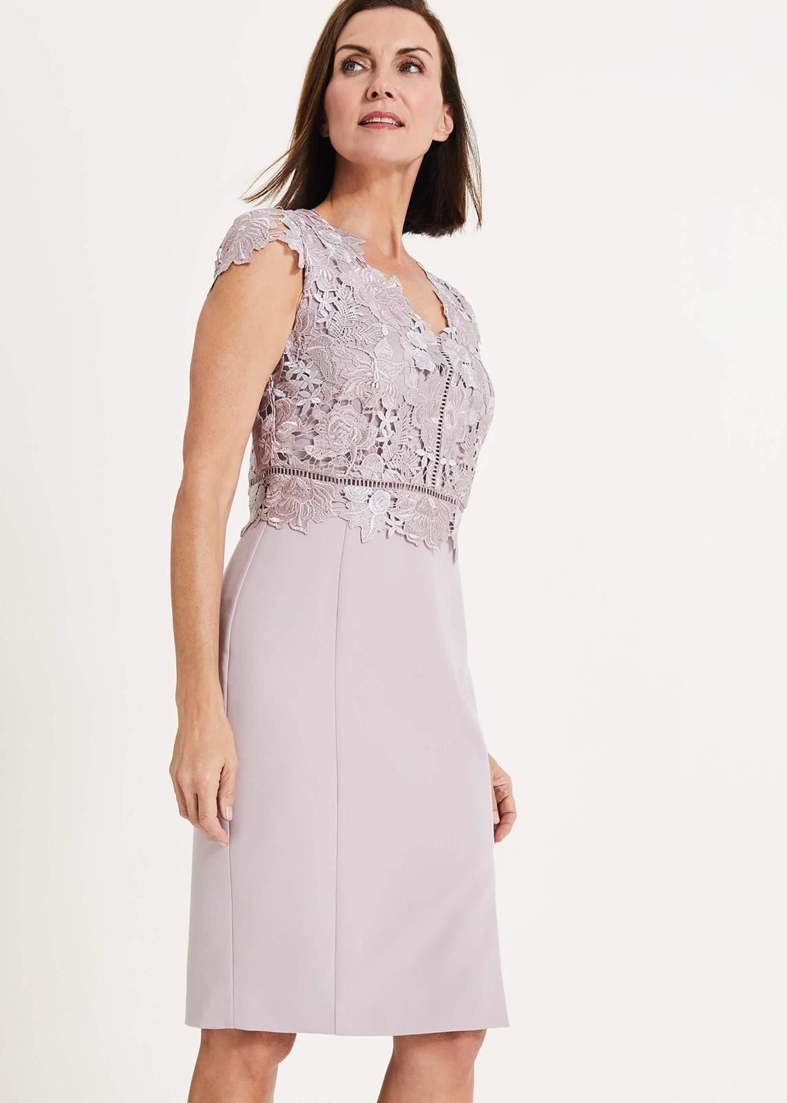 Phase Eight Caroline Lace Bodice Pencil Dress Misty Mauve Size UK8 RRP160