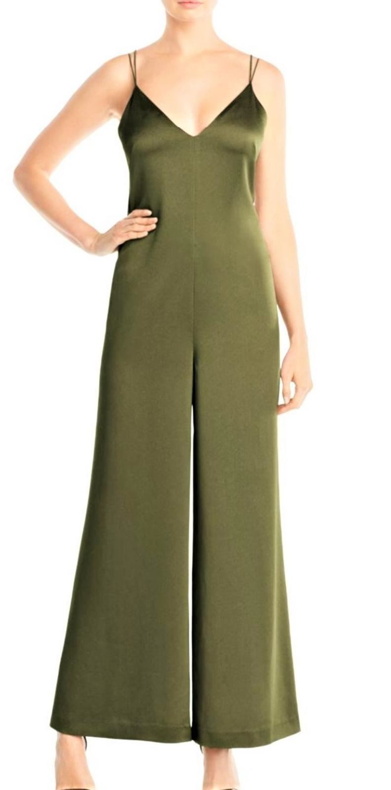 WHISTLES Ladies Khaki Green Relaxed Satin Strappy Jumpsuit UK10 RRP199 BNWT