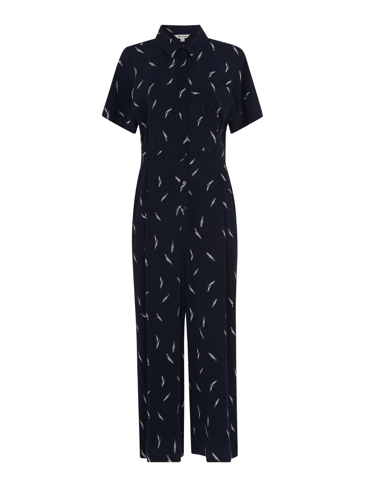 WHISTLES Ladies Navy Blue Multicolour Brushstroke Print Jumpsuit UK6 RRP149 BNWT