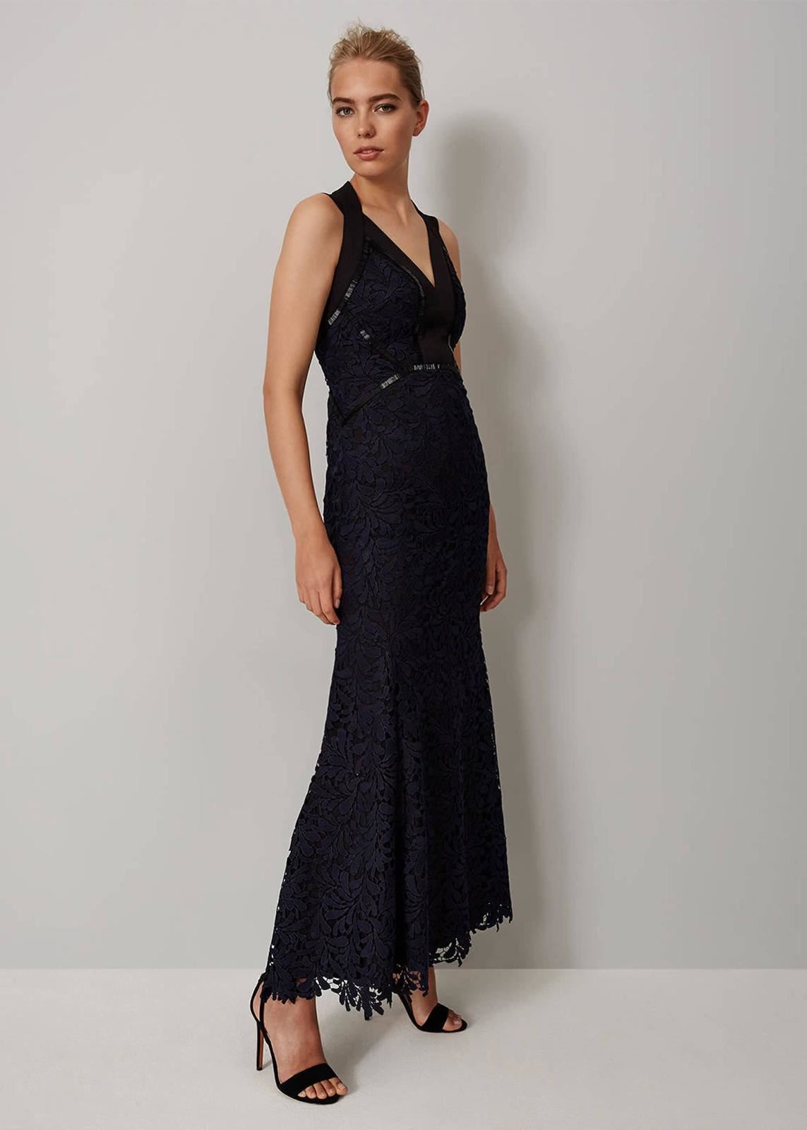 Phase Eight Romy Lace Maxi Sleeveless Ballgown Dress Navy Size UK10 RRP275