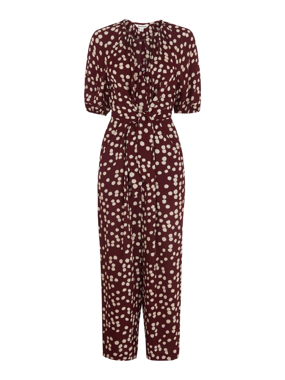 WHISTLES Ladies Illustrated Flower Print Jumpsuit Burgundy UK4 BNWT RRP179