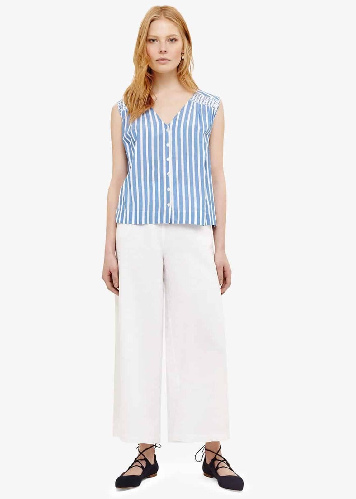 Phase Eight Luna Linen Wide Leg Crop Cropped Trousers White Size UK8 RRP65