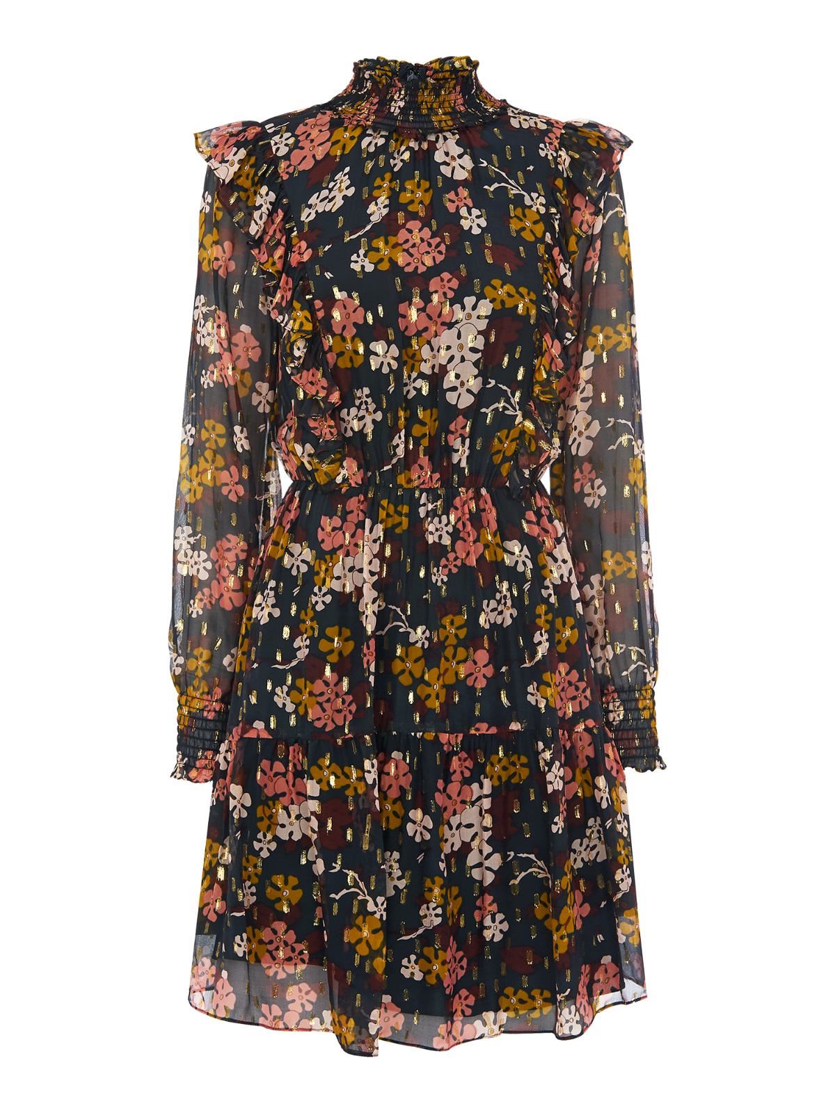 WHISTLES Clover Floral Silk Mix Dress Black Multi Collared UK6 RRP 179 BNWT