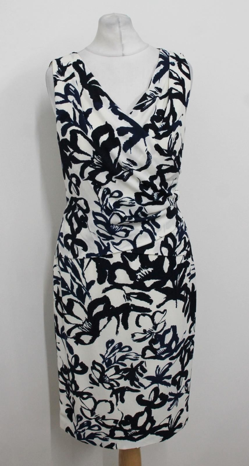 HOBBS Ladies Ivory Cream Ink Blue Abstract Print Marnie Dress UK8 BNWT RRP 149