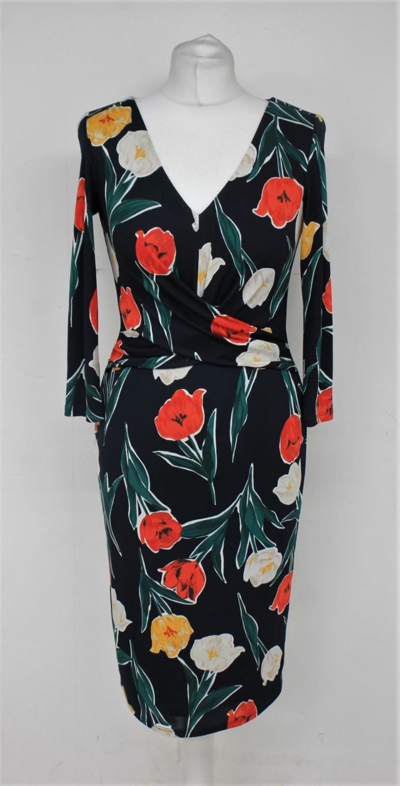 PHASE EIGHT Ladies Navy Multi V-Neck Nicole Printed Dress UK8 RRP135 NEW