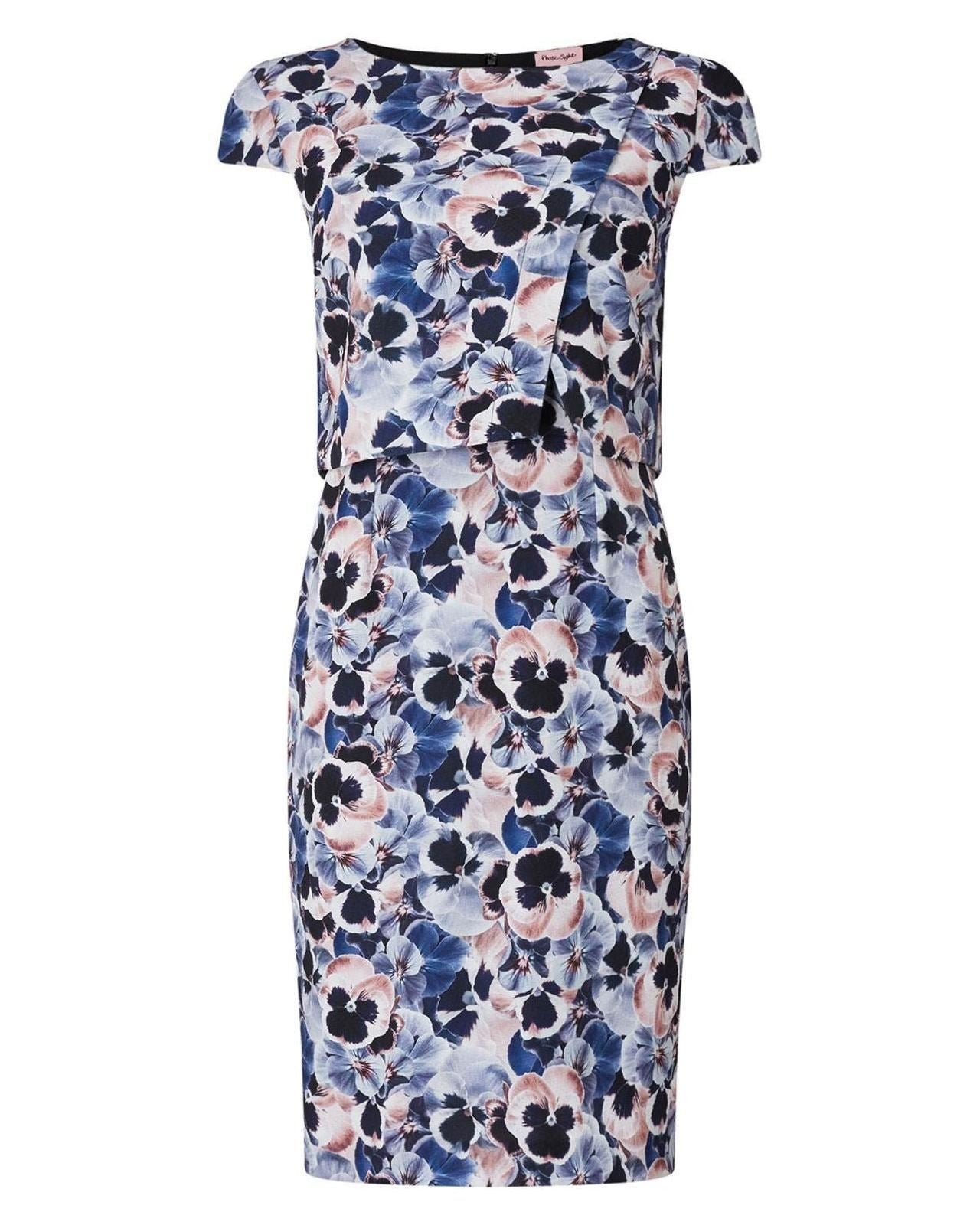 PHASE EIGHT Ladies Multi-Coloured Layered Print Pansy Dress Size UK20 BNWT