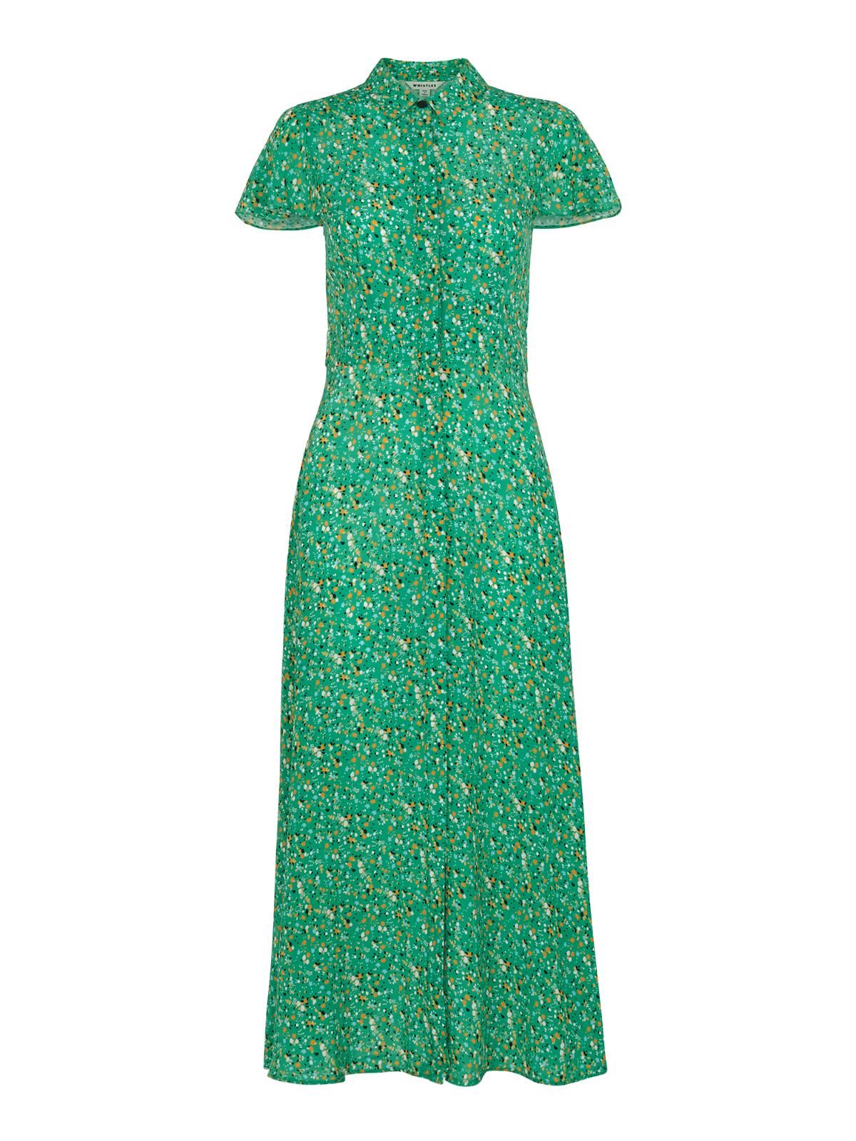 WHISTLES Ditsy Blossom Midi Shirt Dress Cap Sleeve Green Multi RRP155 UK6 BNWT