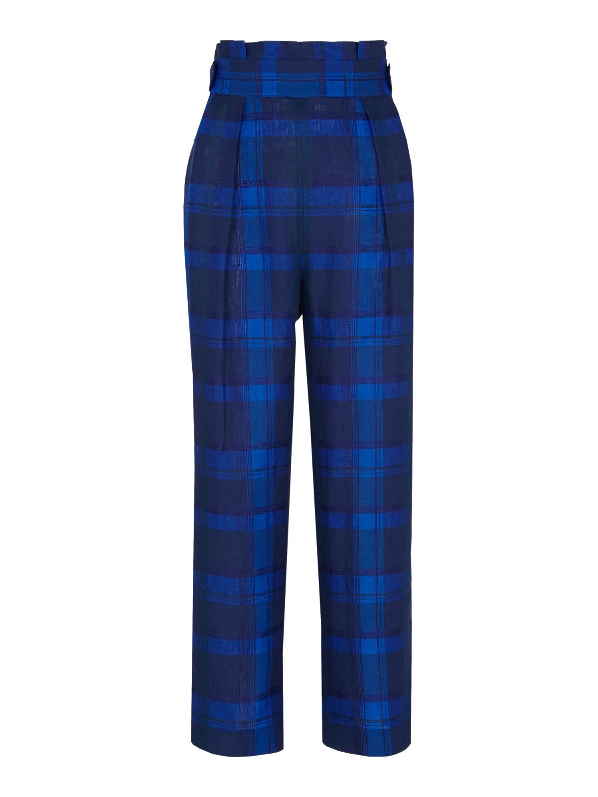 WHISTLES Ladies Check Pleated Trousers High Waist Blue/Multi UK4 BNWT RRP129