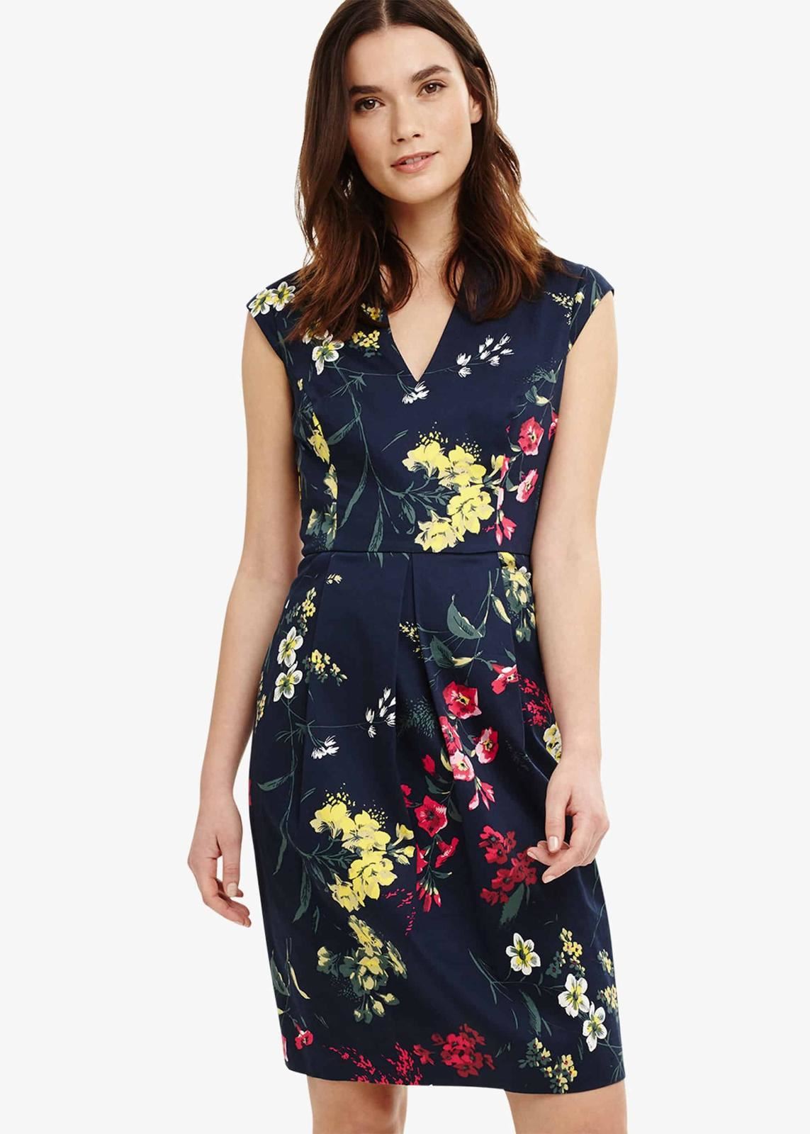 Phase Eight Mila Floral Print Sleeveless Dress Navy Multi Size UK8 RRP110