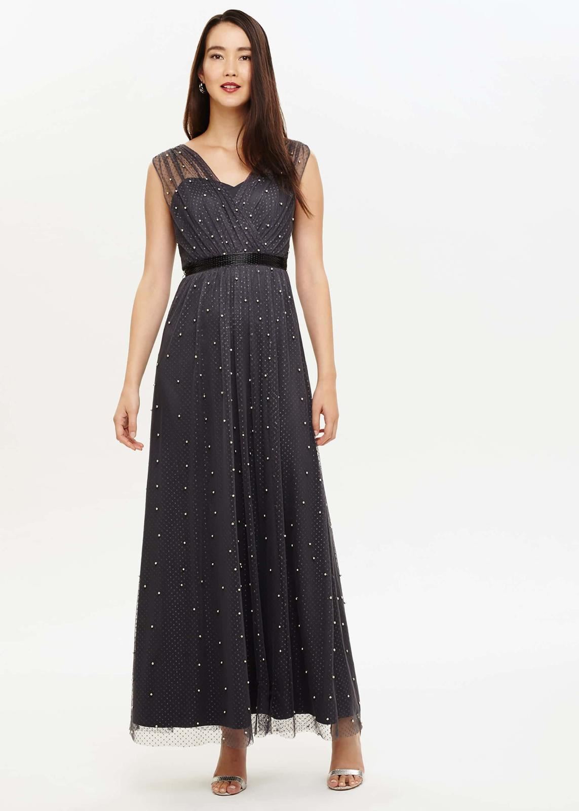 Phase Eight Ashleen Tulle Maxi Sleeveless Ballgown Dress Pewter Size UK8 RRP295