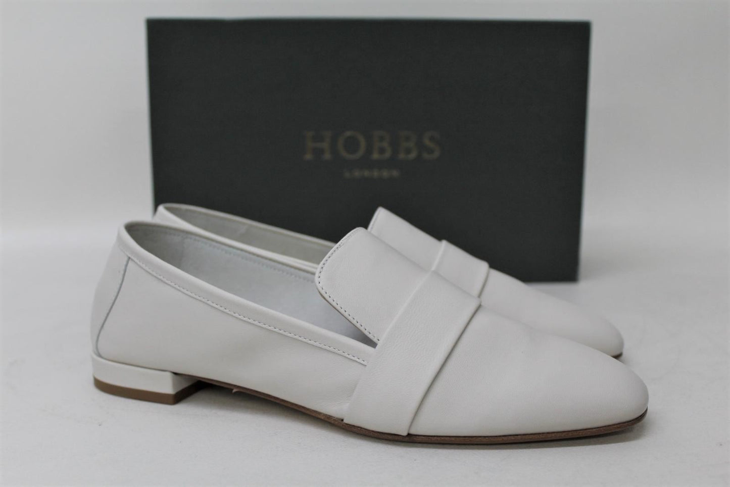 HOBBS Ladies Ice White Nappa Leather Slip On Laurel Loafer Shoes UK4 EU37 NEW