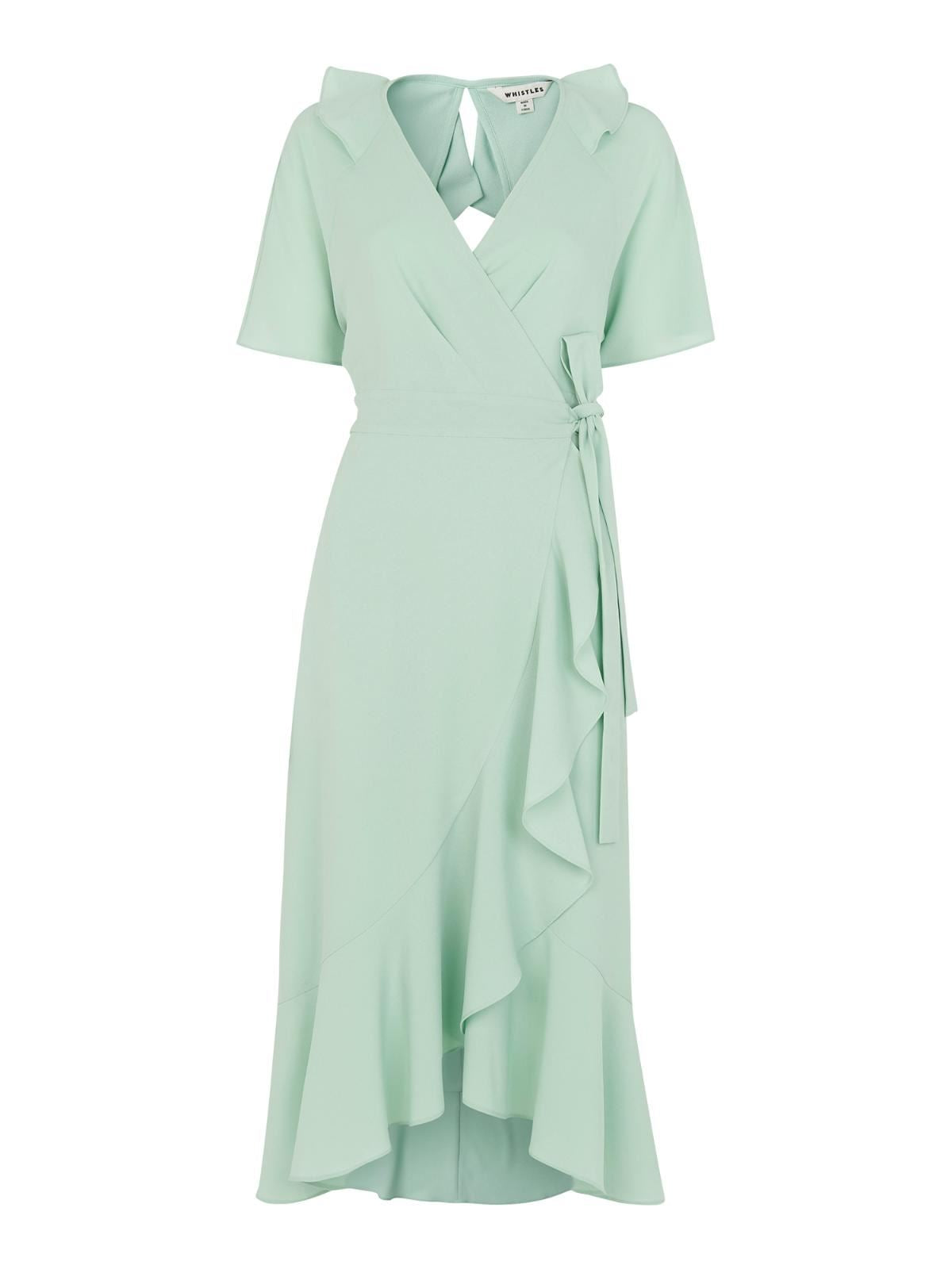WHISTLES Abigail Frill Wrap Dress Short Sleeve Pale Green UK4 RRP159 BNWT