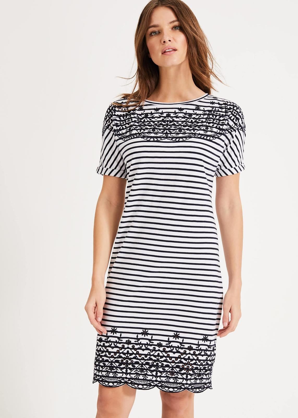 Phase Eight Eliza Stripe Cotton Shift Dress Navy/White Size UK10 RRP69
