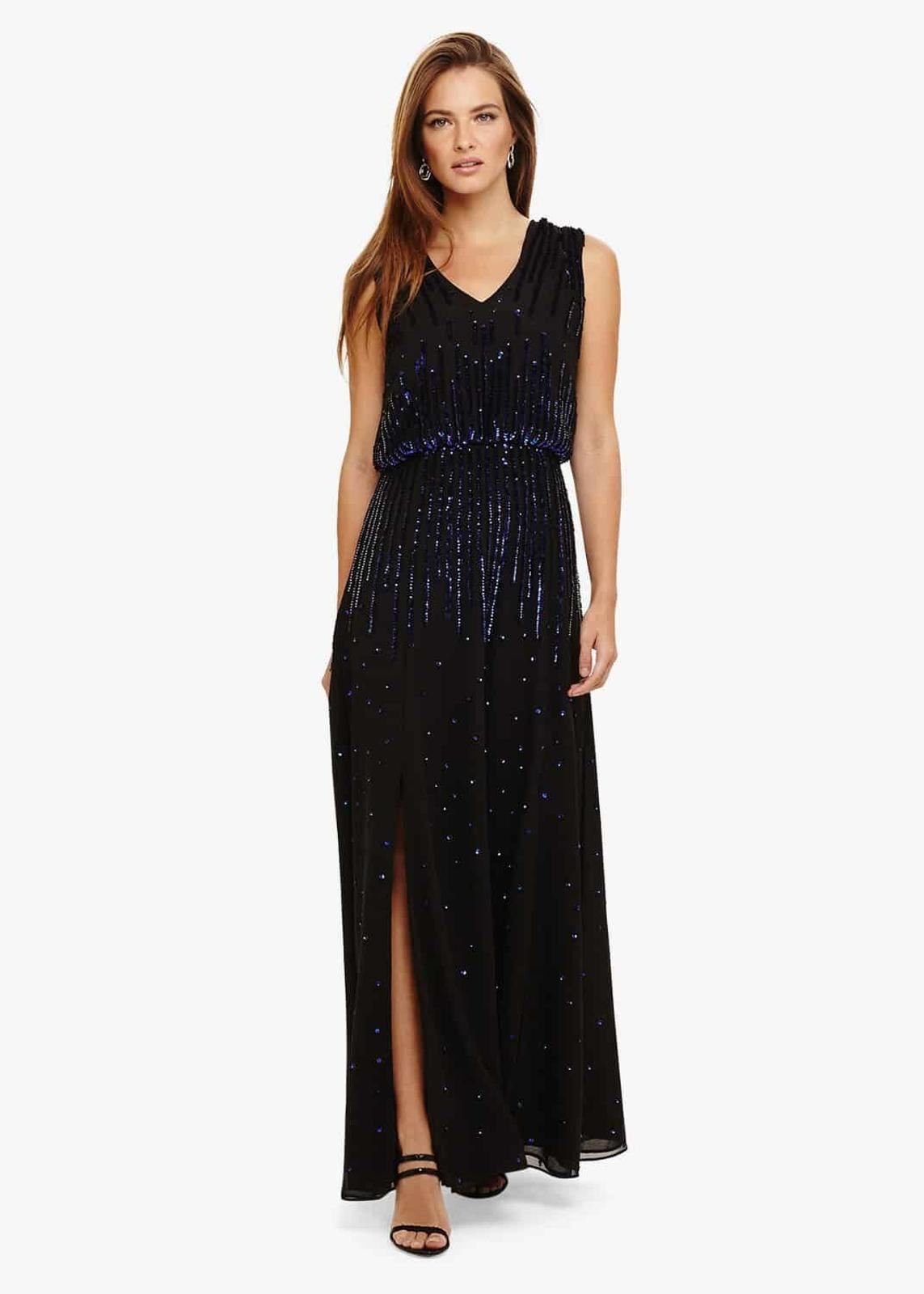 Phase Eight Mia Placement Sequin Maxi Dress Black/Violet Size UK6 RRP295
