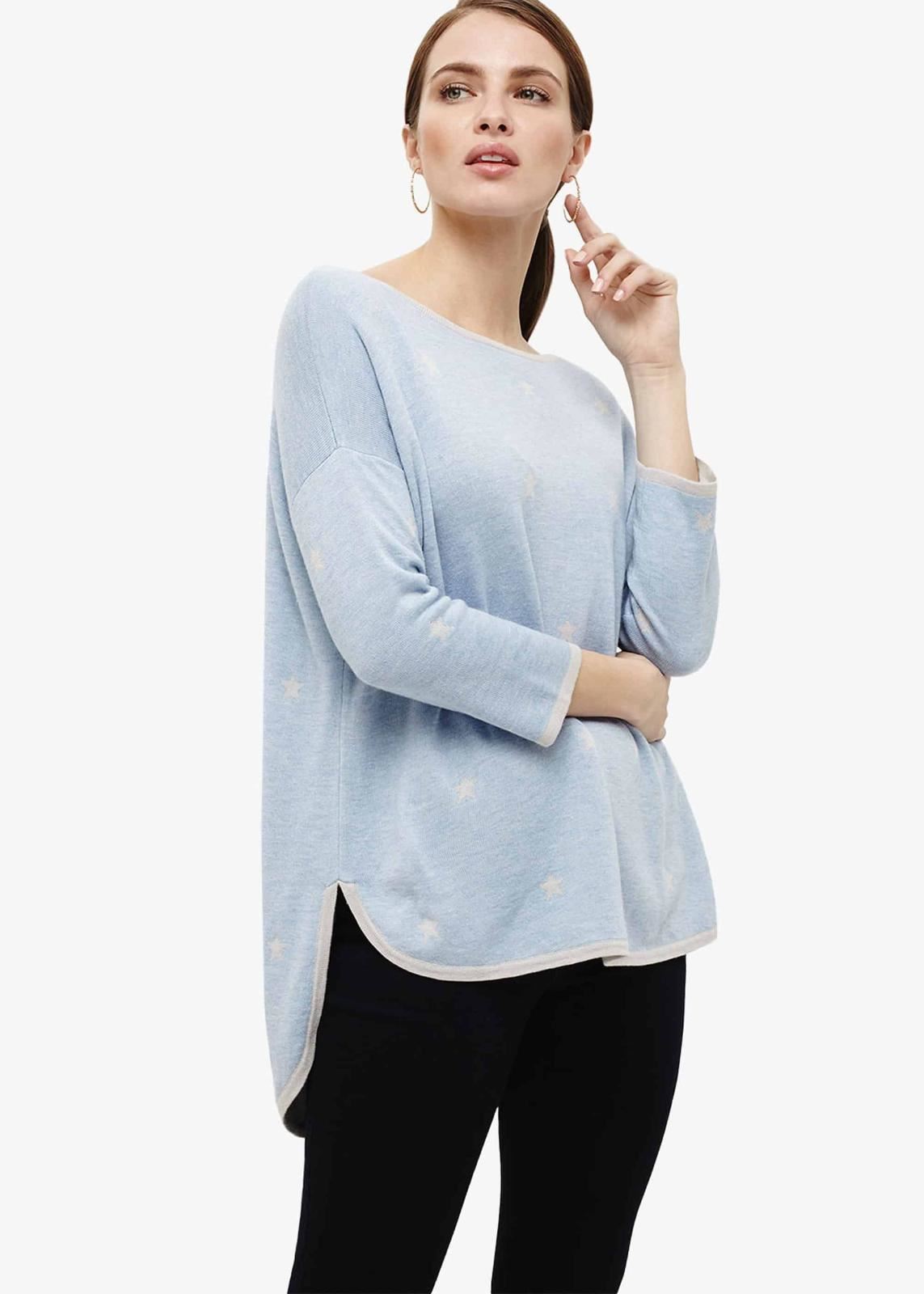 Phase Eight Megg Star Knit 3/4 Sleeve Jumper Pullover Top Bluebell S RRP69