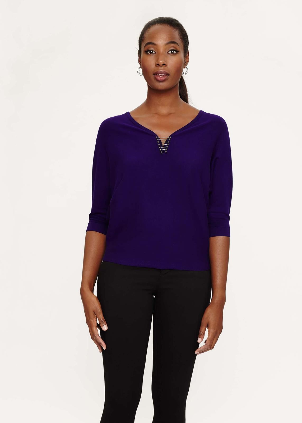 Phase Eight Cristine Metal Trim Knit Jumper Pulloverted Top Deep Purple XS RRP65