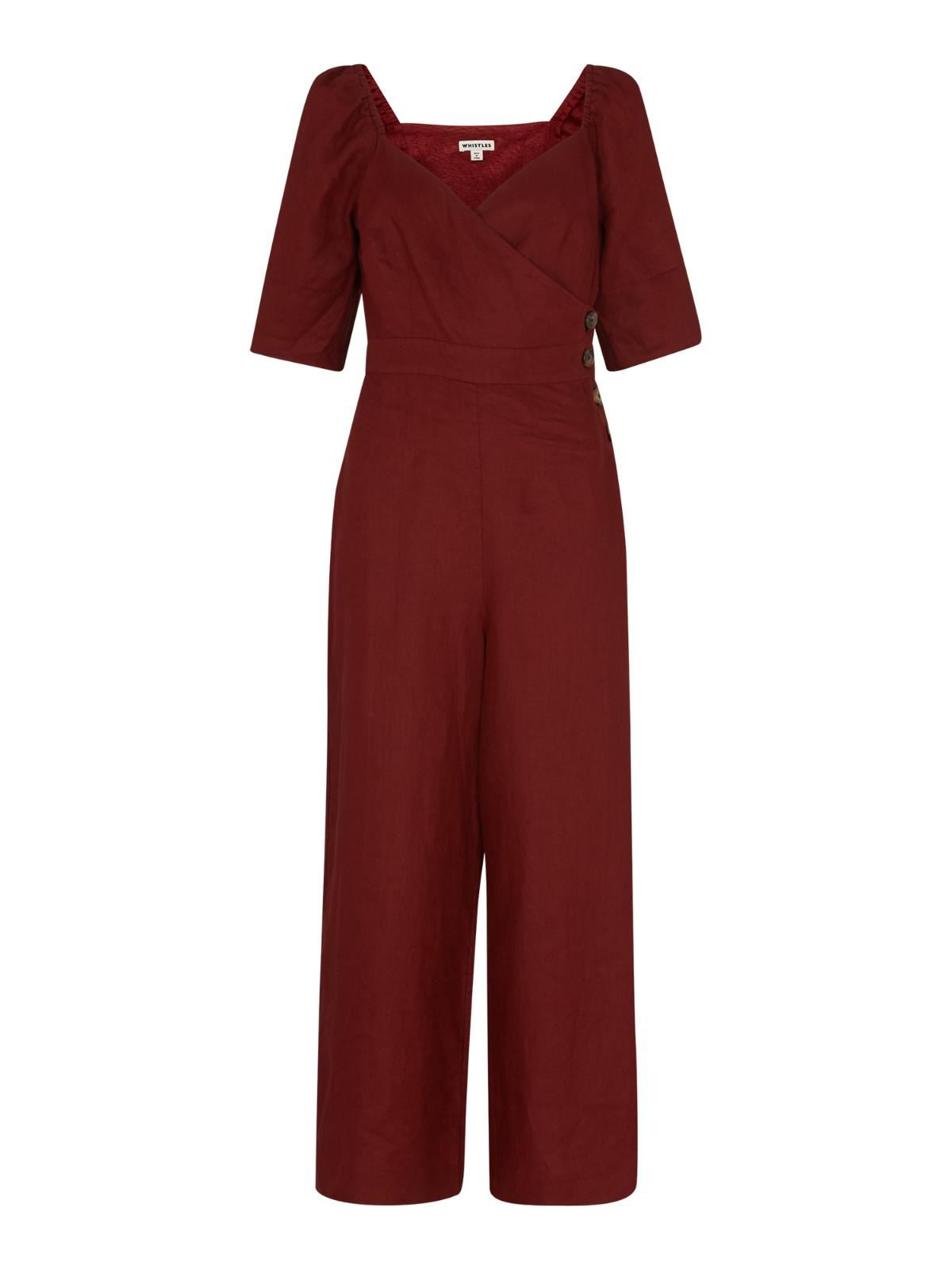 WHISTLES Ladies Eliza Linen Button Jumpsuit Short Sleeve Wine UK6 BNWT RRP169
