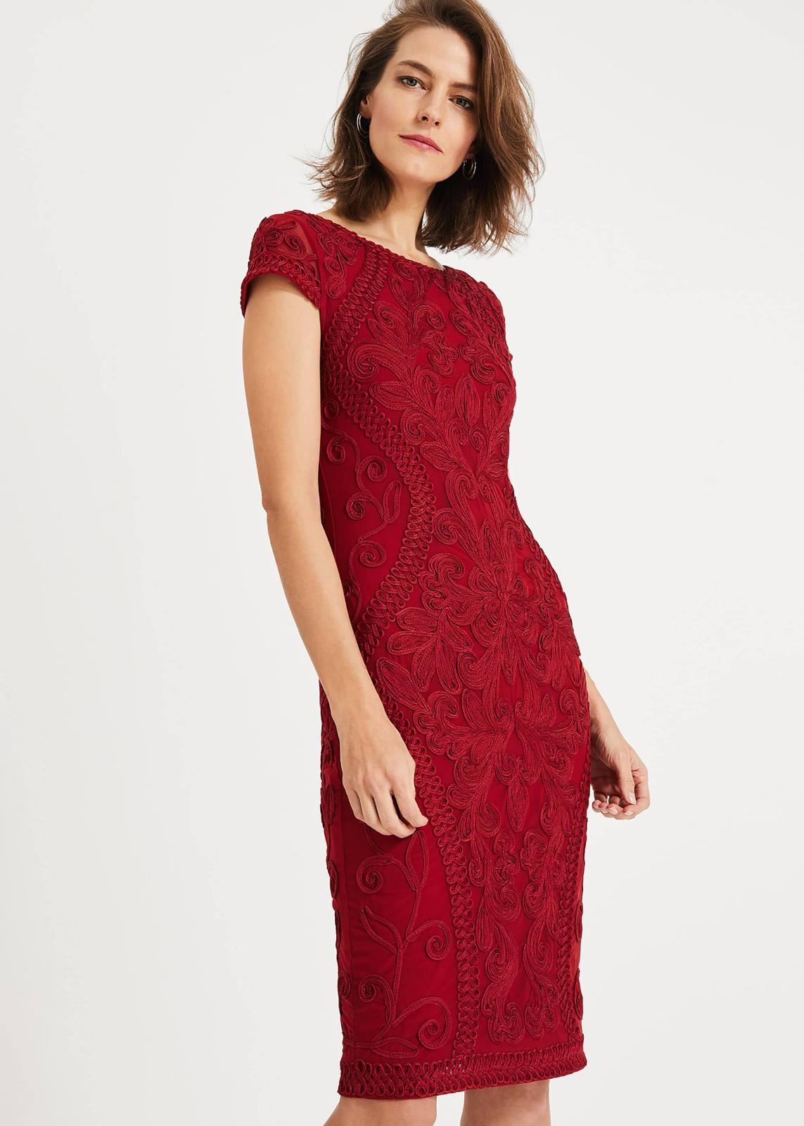 Phase Eight Perdy Tapework Lace Pencil Dress Scarlet Size UK14 RRP199