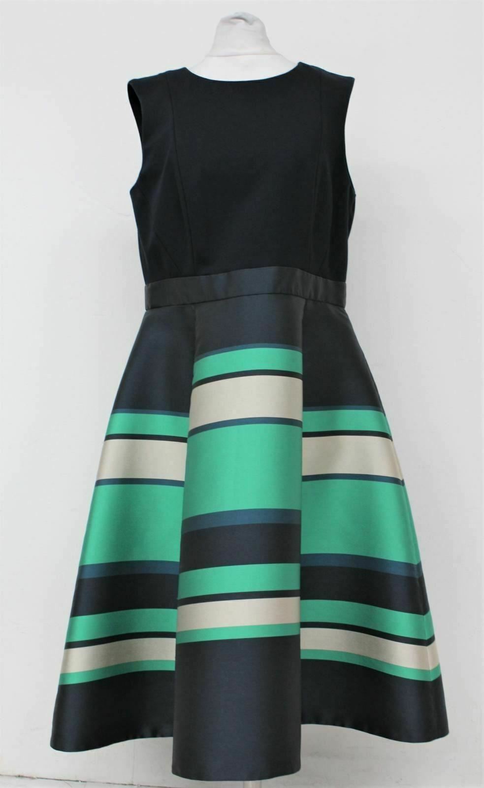 HOBBS Ladies Navy Blue Multi Striped Sleeveless Pleated Bella Dress UK8 BNWT