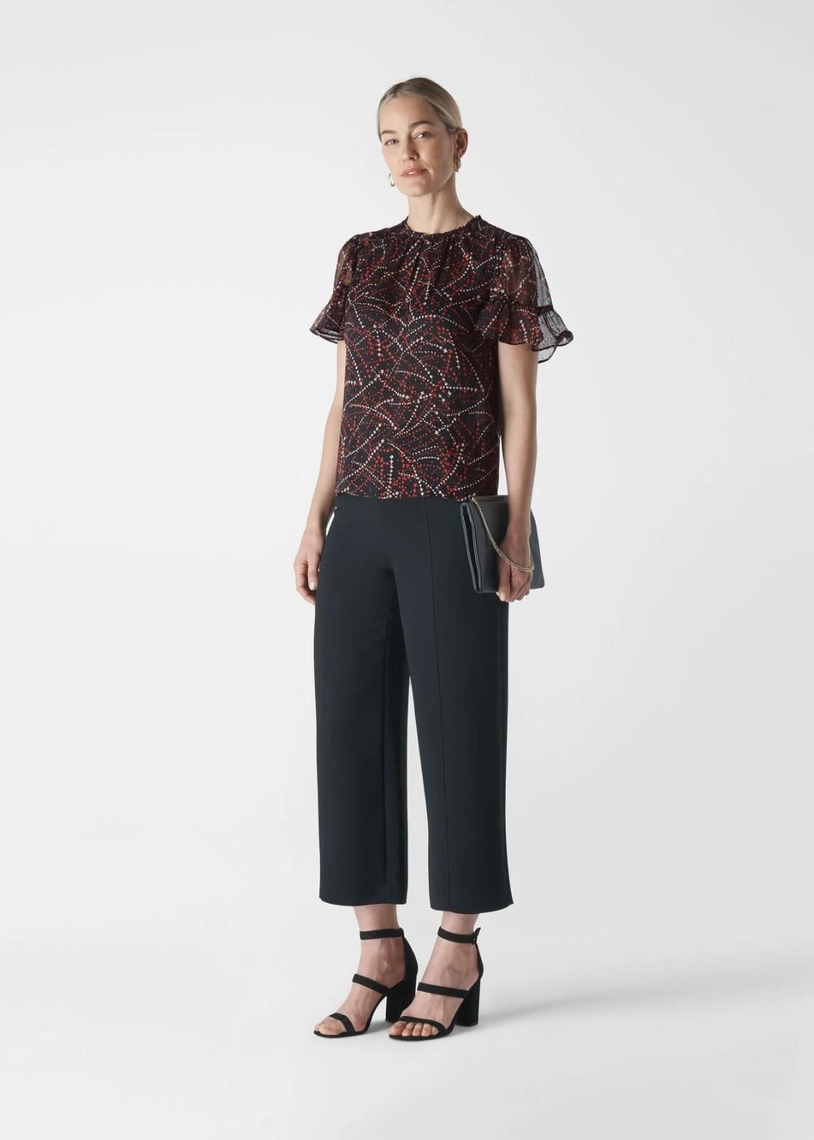 WHISTLES Ladies Black Multicolour Shooting Star Dobby Top UK8 RRP 99.00 BNWT