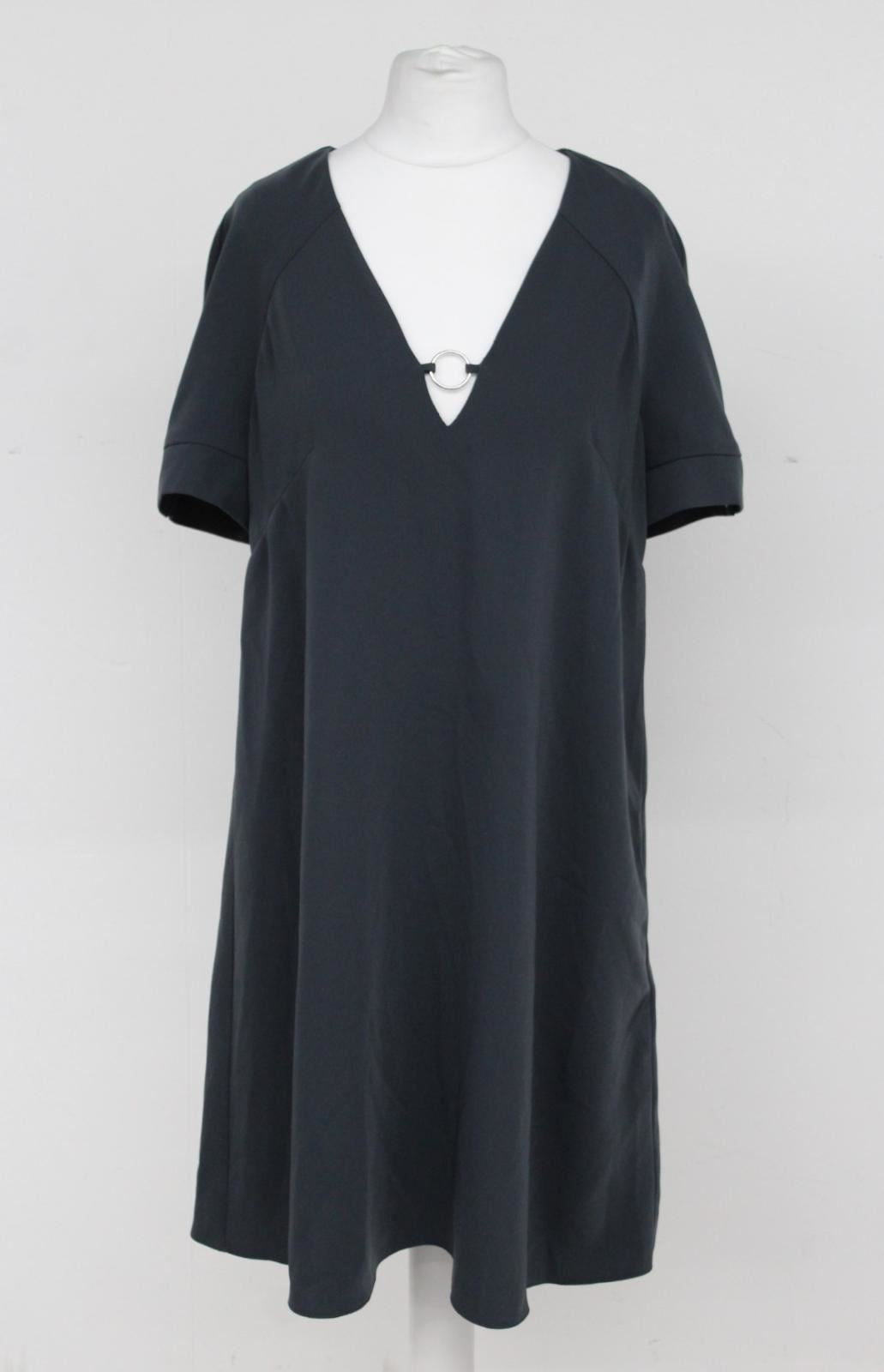 PHASE EIGHT Ladies Dark Grey Knee Length V Neck Jodie Ring Swing Dress UK8 BNWT