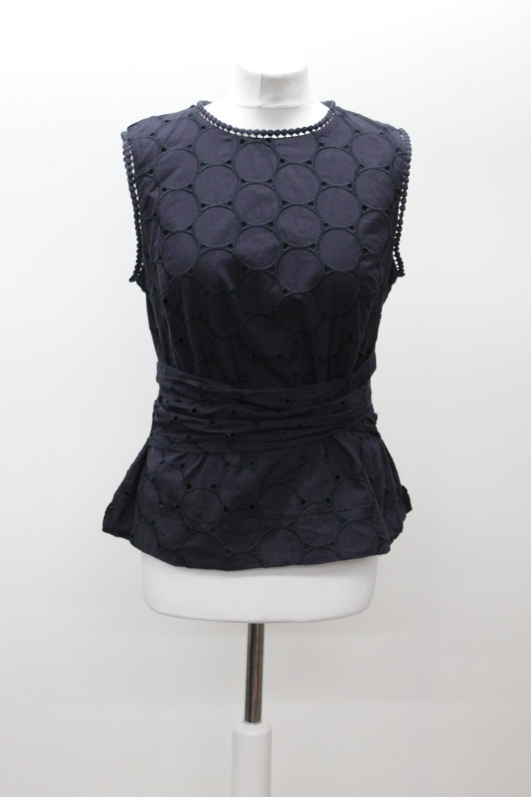 HOBBS Ladies Anika Navy Blue Cotton Sleeveless Tie Waist Top UK12 BNWT RRP89