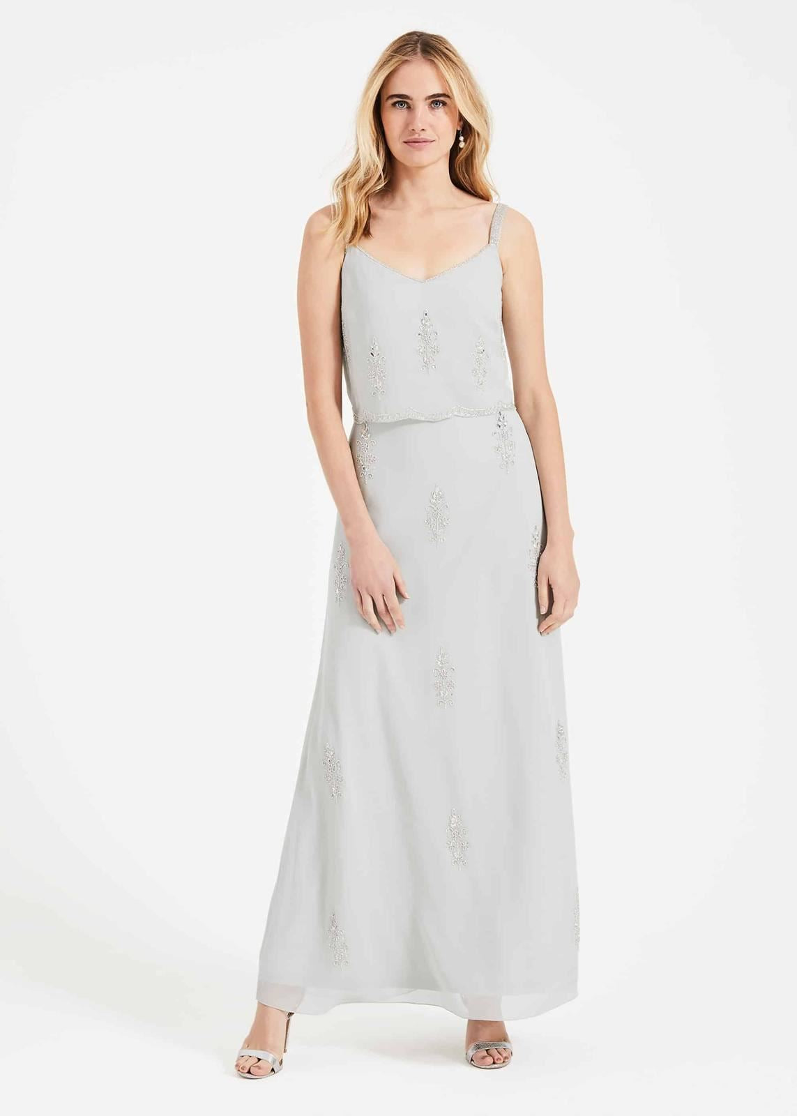Phase Eight Agustina Beaded Maxi Maxi Dress Duck Egg Size UK16 RRP225
