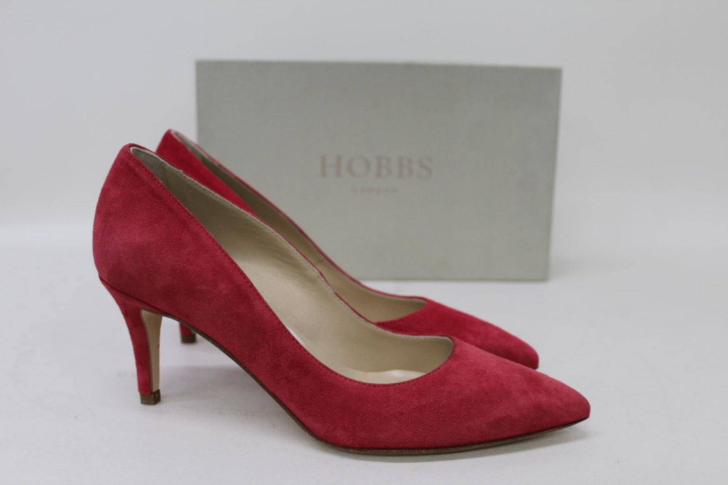 HOBBS Ladies Poppy Red Suede Slim Heel Pointed Toe Eliza Court Shoes UK3 NEW
