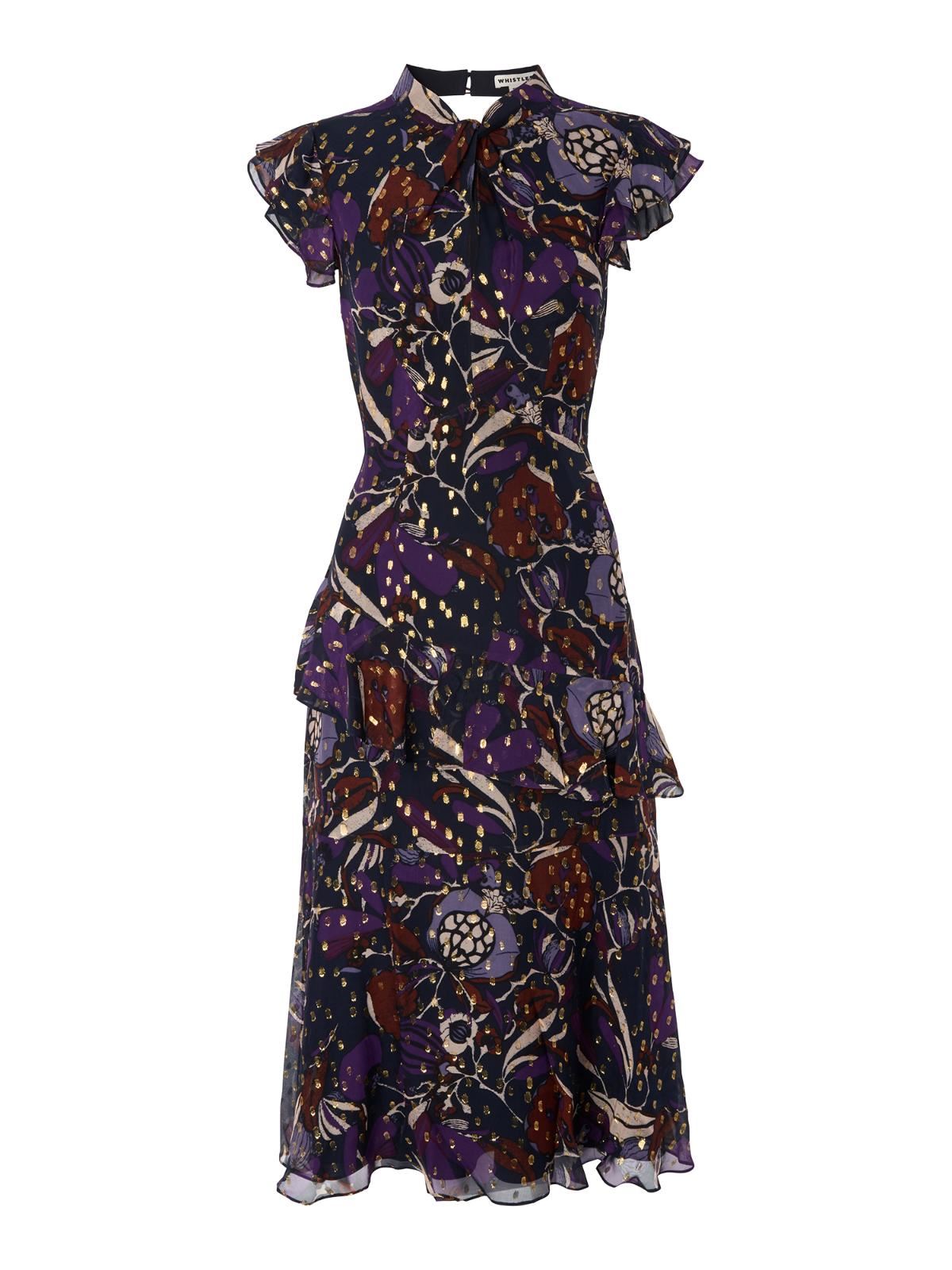 WHISTLES Montrose Dobby Midi Dress Floral Purple/Multi UK6 RRP199 BNWT