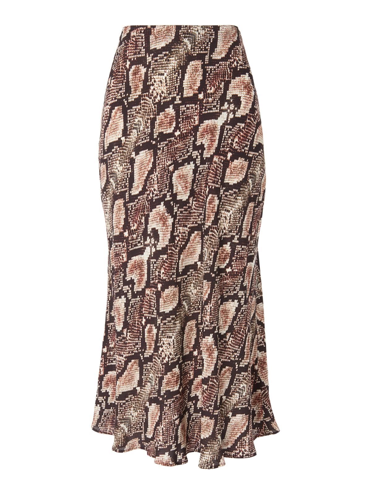 WHISTLES Ladies Snake Print Bias Cut Midi Skirt Brown Tan UK6 BNWT RRP129