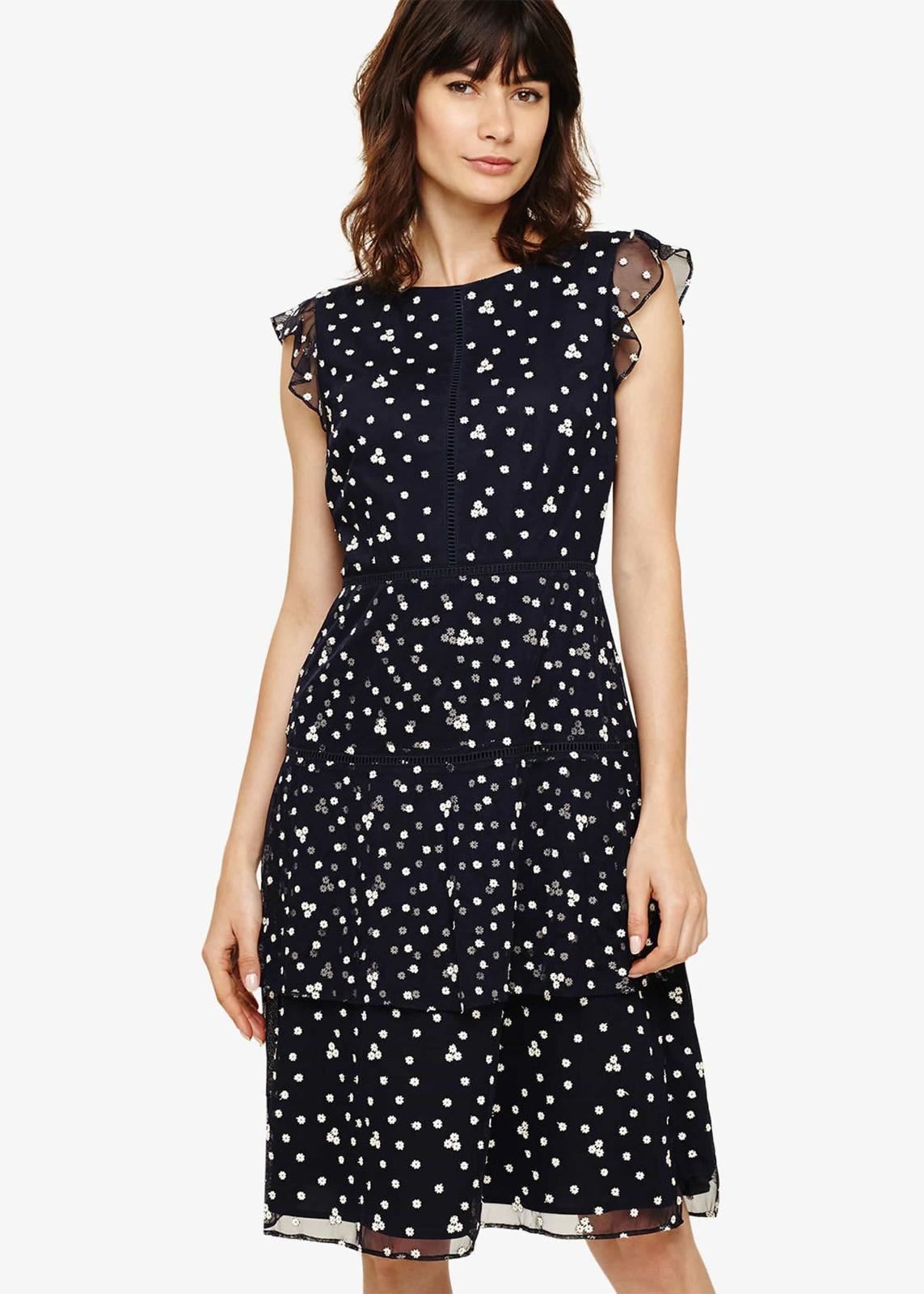 Phase Eight Bea Embroidered Daisy Fit & Flare Dress Navy/Ivory Size UK6 RRP150