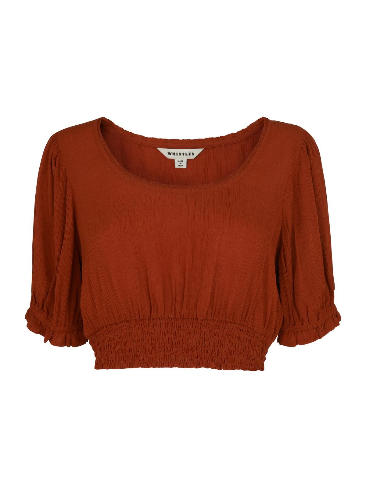 WHISTLES Ladies Rust Orange Textured Crop Top Short Sleeve UK4 RRP69 BNWT