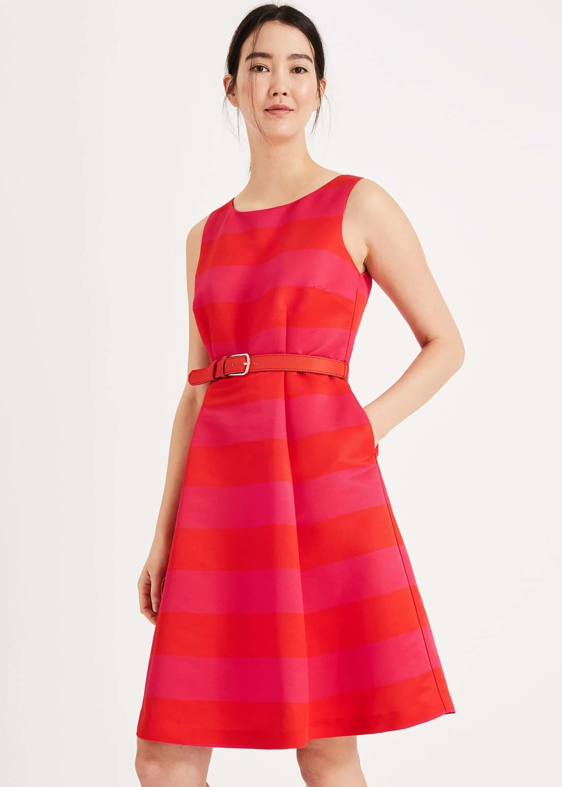 Phase Eight Andrea Stripe A-Line Dress Pink/Poppy Size UK14 RRP140