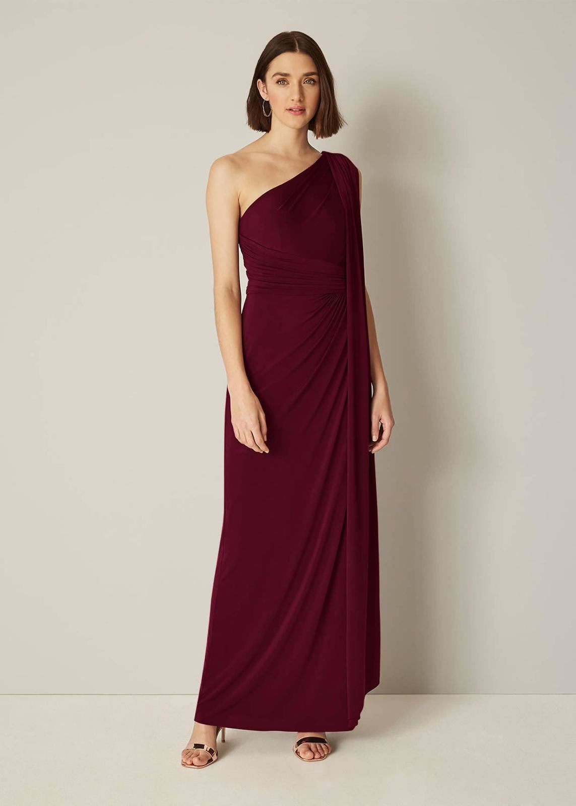 Phase Eight Winnie One Shoulder Maxi Bridesmaid Dress Berry Size UK10 RRP130