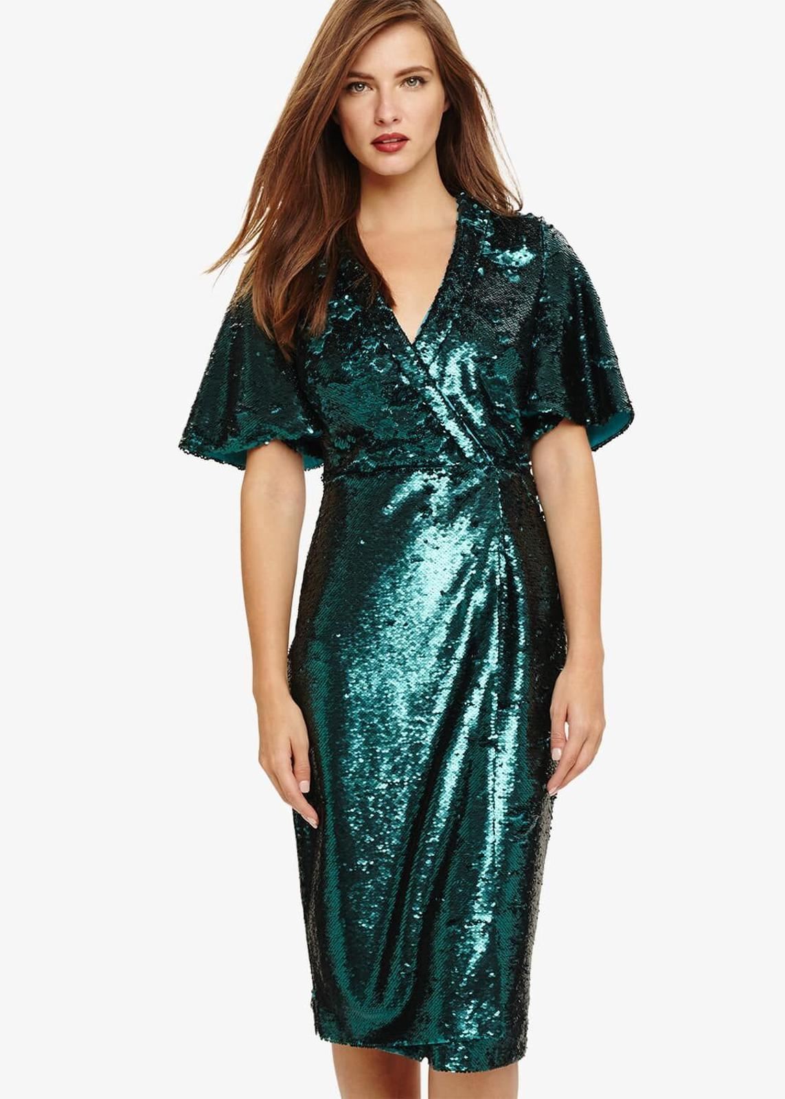 Phase Eight Kyra Sequin Wrap Dress Jade Size UK10 RRP169