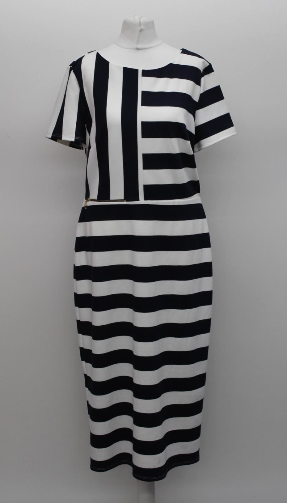 PHASE EIGHT Ladies Navy & Ivory Stripe Maryanne Ponte Pencil Dress UK14 NEW