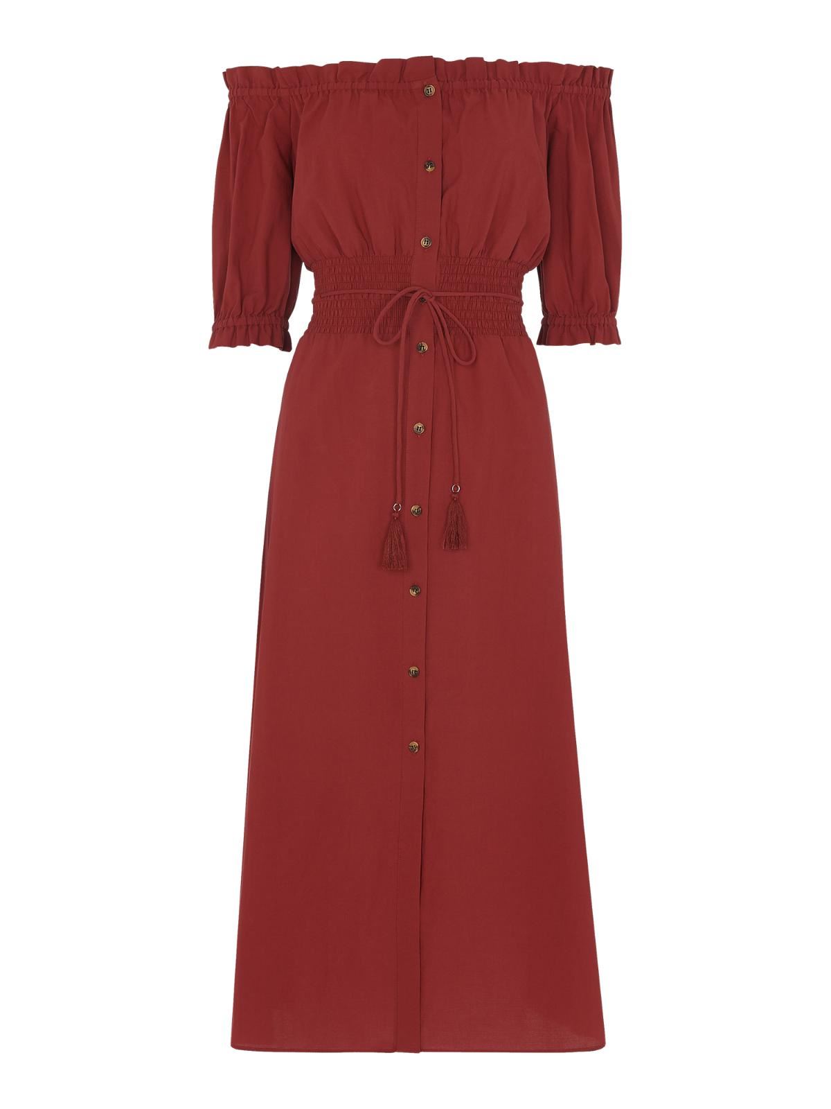 WHISTLES Simma Shirred Waist Dress Short Sleeve Burgundy Red UK4 RRP149 BNWT
