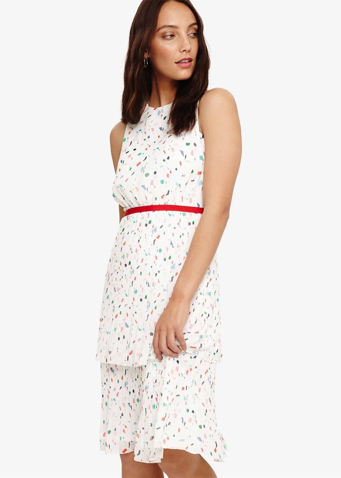Phase Eight Florence Pleated Fit & Flare Dress Ivory Multi Size UK18 RRP140