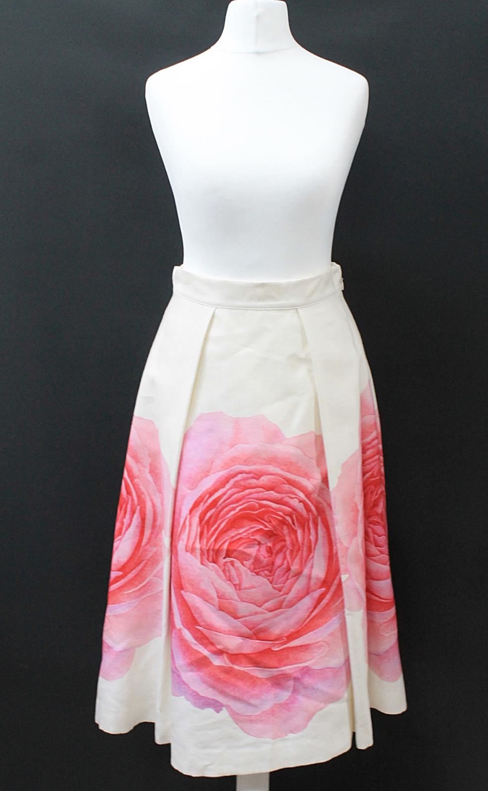 HOBBS Ladies Christiana Ivory Multi Rose Print Wool Blend Skirt UK8 EU36 NEW