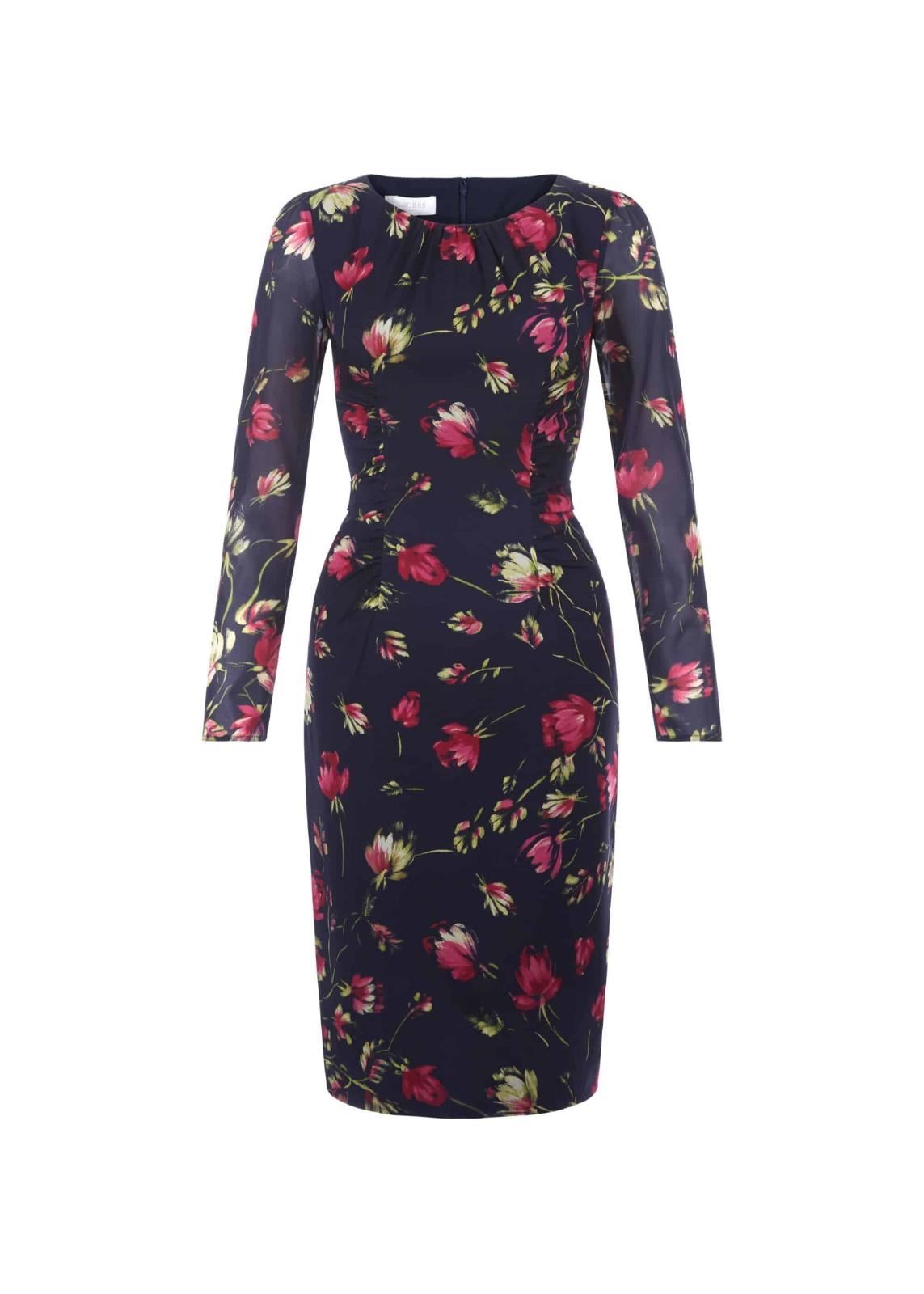 Hobbs Silk Rori Pencil Dress Navy Multi Size UK6 RRP169