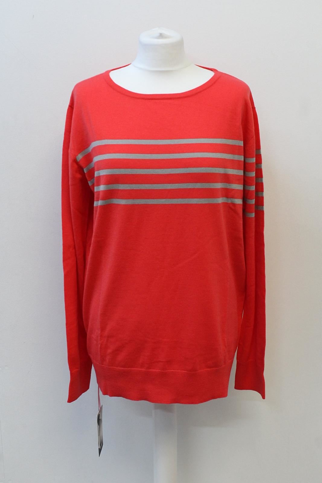 RAPHA Ladies Merino Wool Blend Breton Cycling Jumper Cherry Red Grey L BNWT